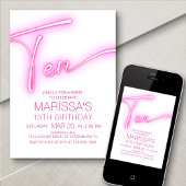 Invitation Filles 10e Ado néon Anniversaire