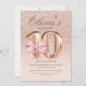 Invitation Filles 10e anniversaire Bow Rose Gold Anniversaire (Devant)