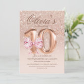Invitation Filles 10e anniversaire Bow Rose Gold Anniversaire (Debout devant)