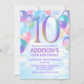 Invitation Filles 10e anniversaire Rainbow Balloons Invitatio (Devant)