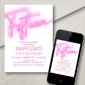 Invitation Filles 15e Ado néon Anniversaire