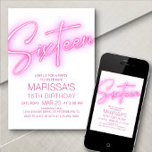 Invitation Filles 16e Ado néon Anniversaire