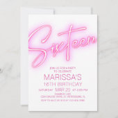 Invitation Filles 16e Ado néon Anniversaire (Devant)