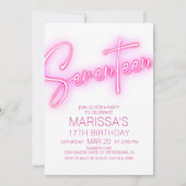 Invitation Filles 17e Ado néon Anniversaire (Devant)