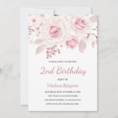 Invitation Filles 1er Anniversaire Fête avec Fleurs Rose Phot (Devant)