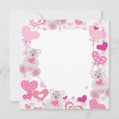 Invitation Filles 1er anniversaire fête Teddy Coeurs d'ours (Dos)