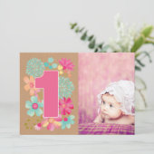 Invitation Filles 1er Anniversaire Numéro de fête Photo Invit (Debout devant)