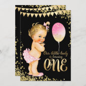 Invitation Filles 1er anniversaire Parties scintillant Gold F (Devant / Derrière)