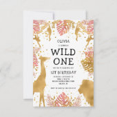 Invitation Filles 1er anniversaire Pink Gold Safari (Devant)