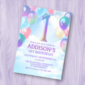 Invitation Filles 1er Anniversaire Rainbow Balloons Invitatio