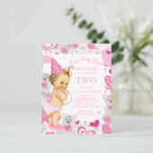 Invitation Filles 2e anniversaire fête Coeurs Nounours roses (Debout devant)