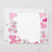 Invitation Filles 2e anniversaire fête Coeurs Nounours roses (Dos)