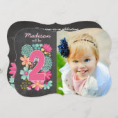 Invitation Filles 2e anniversaire Numéro de fête Photo Invita (Devant / Derrière)