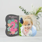 Invitation Filles 2e anniversaire Numéro de fête Photo Invita (Debout devant)