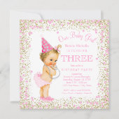 Invitation Filles 3e anniversaire fête Parties scintillant or (Devant)