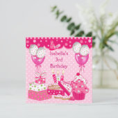 Invitation Filles 3e anniversaire fête Pink Spot Cake 3 (Debout devant)