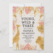 Invitation Filles 3e anniversaire Pink Gold Ecru Safari (Devant)