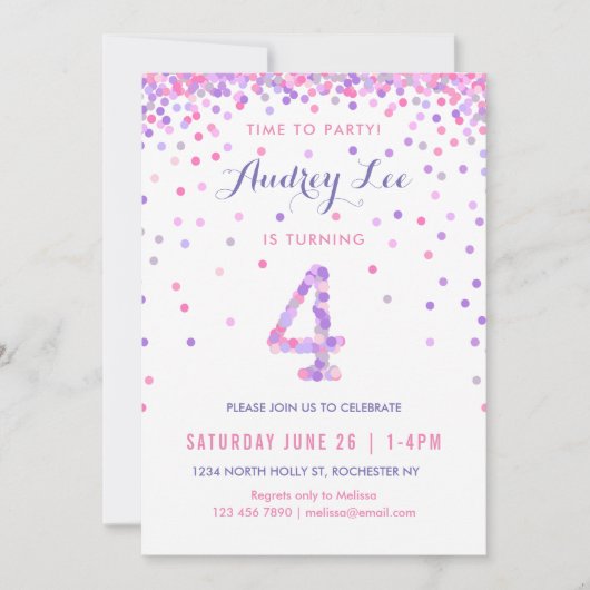 Invitation Filles 4e anniversaire Quatrième anniversaire Conf (Devant)