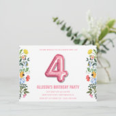 Invitation Filles 4e Balloon fête d'anniversaire (Debout devant)