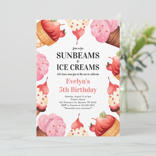 Invitation Filles 5e anniversaire Sunbeams & Ice Creams Party (Debout devant)