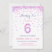 Invitation Filles 6e anniversaire Sixième anniversaire Confet (Devant)