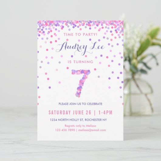 Invitation Filles 7e anniversaire Septième anniversaire Confe (Debout devant)