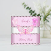 Invitation Filles 8 Anniversaire Papillon Pink Pearls Ballons (Debout devant)