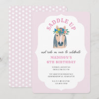 Filles à cheval sur un poney rose Anniversaire
