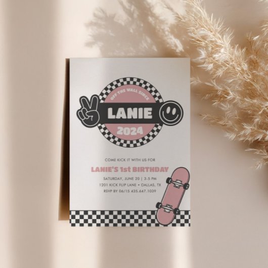 Invitation Filles À damiers Skateboard Hippie Super Anniversa