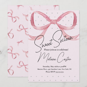 Invitation Filles à Nœud Rose Coquette Sweet 16 Anniversaire