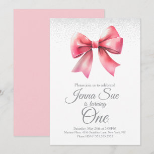 Invitation Filles à Nœud Rose Fête d'Anniversaire Coquette
