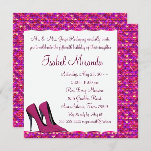 Invitation Filles à talons hauts Quinceanera 15ème partie (Devant / Derrière)