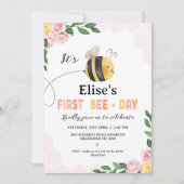 Invitation Filles Abeille rose Jaune Première Abeille Jour 1e (Devant)