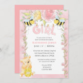 Invitation Filles Abeilles mignonnes et Baby shower d'ours de (Devant / Derrière)