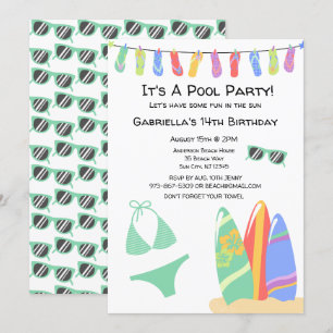 Invitation Filles Ado Pool Party Bikini Anniversaire Invitati