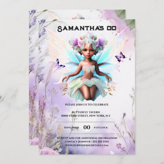 Invitation Filles afro-américaines en princesses fées fantais (Devant / Derrière)