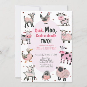 Invitation Filles Animal de ferme Deuxième anniversaire