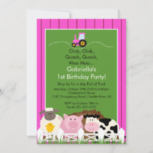 Invitation Filles animales de rose de fête d'anniversaire