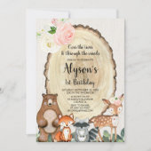 Invitation Filles animaux de bois première fête de 1er annive (Devant)