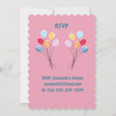 Invitation Filles Anniversaire Fête Ballons roses (Dos)