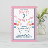 Invitation Filles Anniversaire Fête Ballons roses (Debout devant)