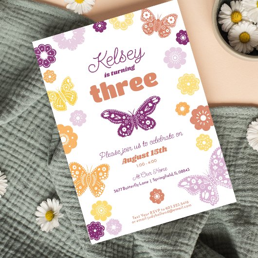 Invitation Filles Anniversaire Fête Rétro Papillon Anniversai