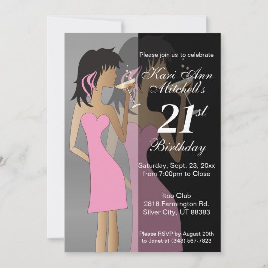 Invitation Filles Anniversaire ou Bachelorette Bash (Devant)