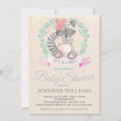 Invitation Filles Aquarelle Bébé Raccoon Baby shower (Devant)
