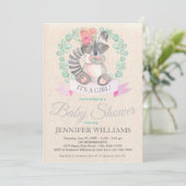 Invitation Filles Aquarelle Bébé Raccoon Baby shower (Debout devant)