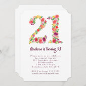 Invitation Filles Aquarelle Florale 21ème Anniversaire Fête e (Devant / Derrière)
