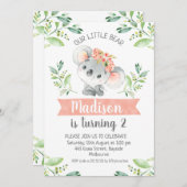 Invitation Filles Aquarelle Koala Ours Anniversaire Invitatio (Devant / Derrière)