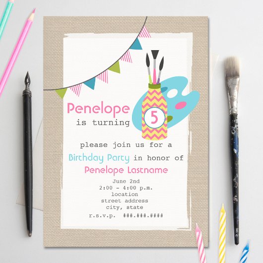 Invitation Filles Art / Soirée de peinture Anniversaire Invit