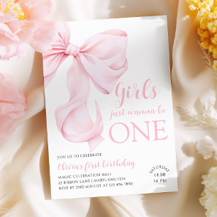 Invitation Filles au nœud rose Just Wanna be ONE Premier Anni