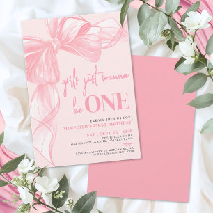 Invitation Filles au Nœud Rose Veulent Tout Simplement être U